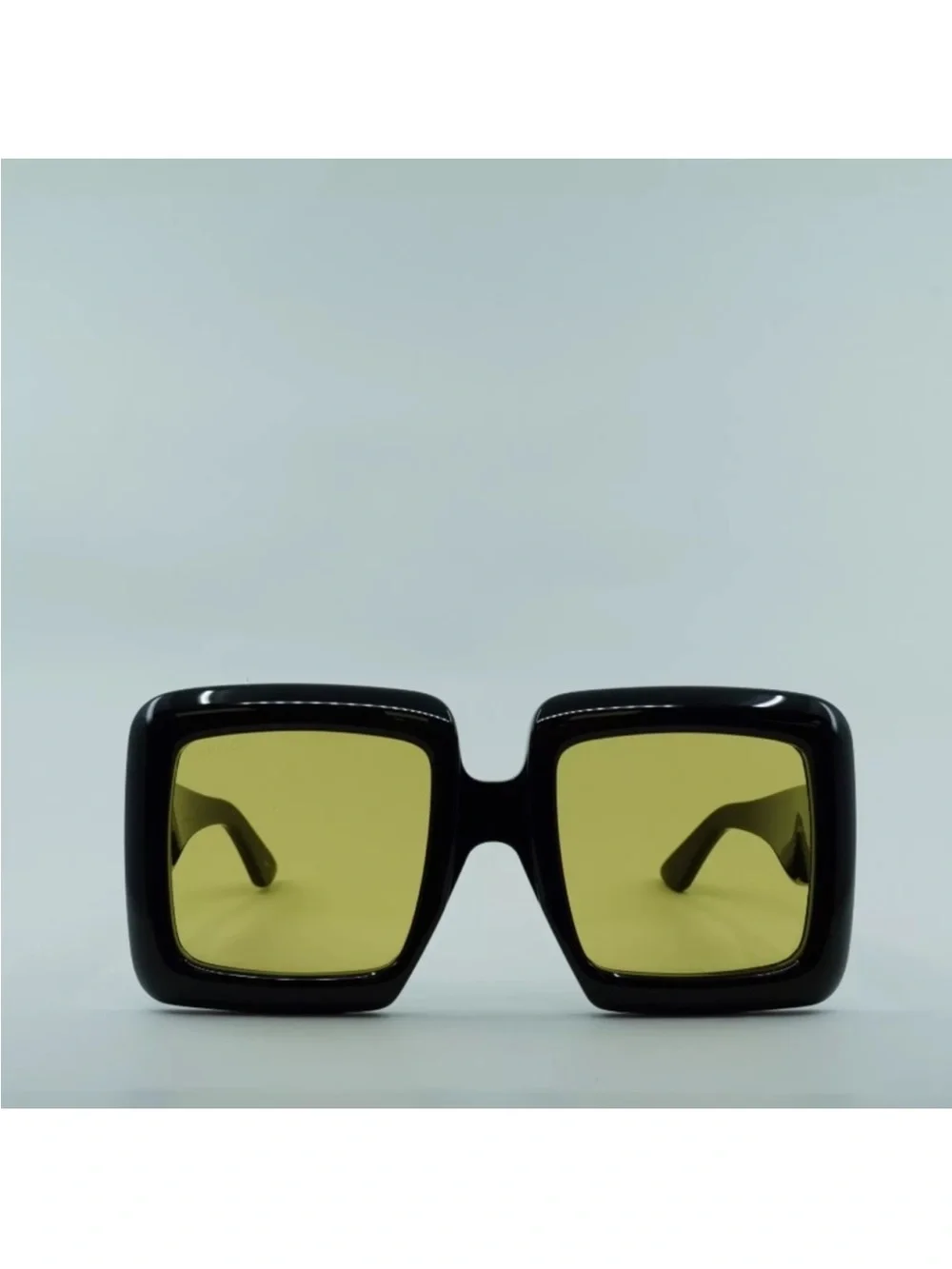 Gucci Black Frame Oversized Yellow Lens Square Sunglasses with Gold GG Accent